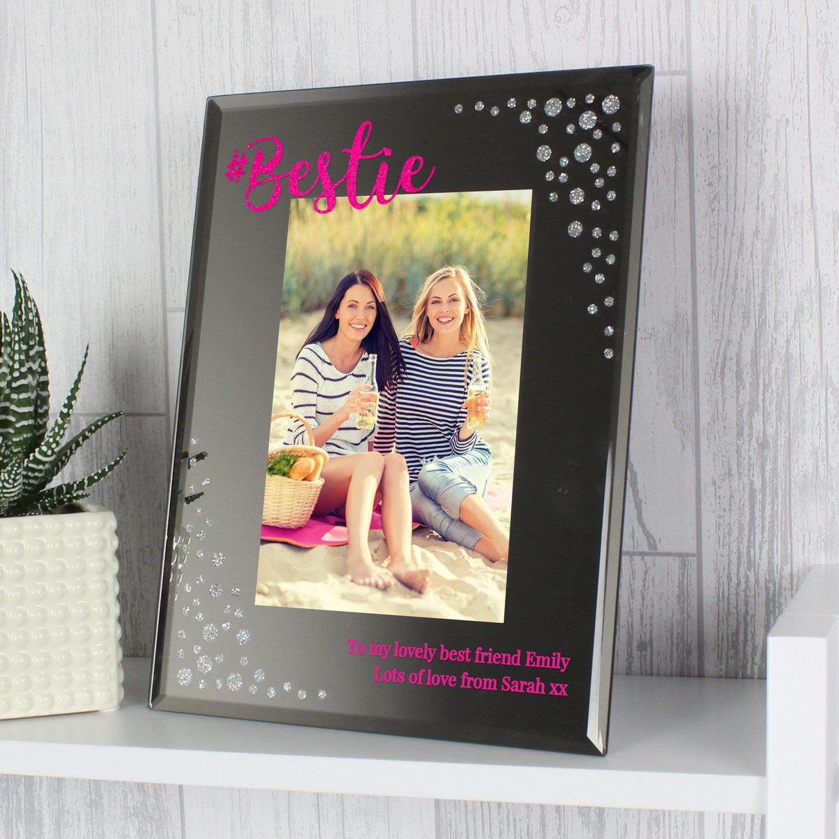 Personalised Memento Photo Frames, Albums and Guestbooks Personalised Bestie 4x6 Diamante Glass Photo Frame