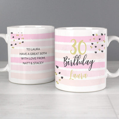 Personalised Memento Mugs Personalised Birthday Gold and Pink Stripe Mug