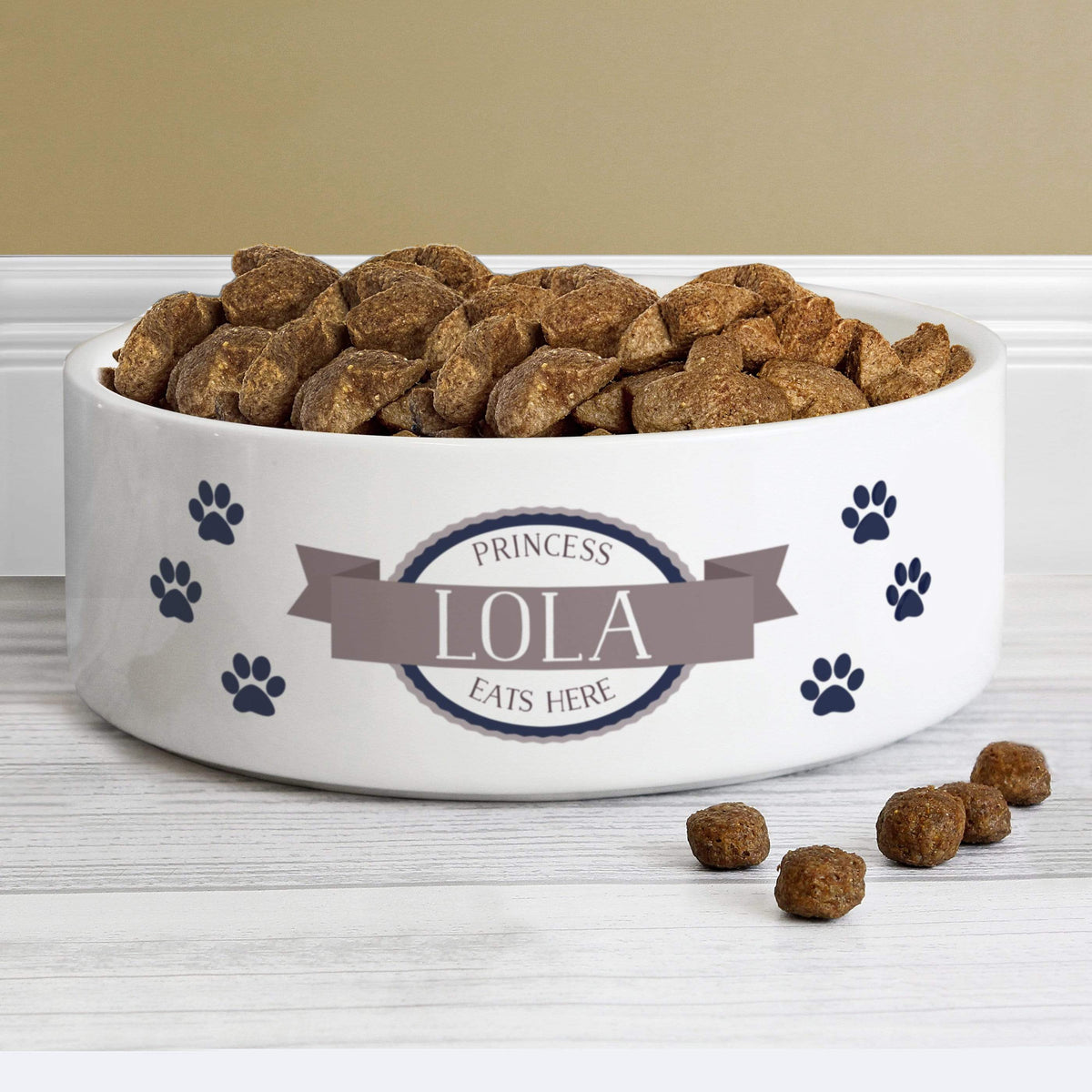 Personalised Memento Pet Gifts Personalised Blue Paws 14cm Medium White Pet Bowl