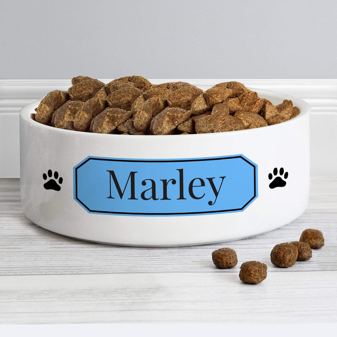 Personalised Memento Pet Gifts Personalised Blue Plaque 14cm Medium Pet Bowl