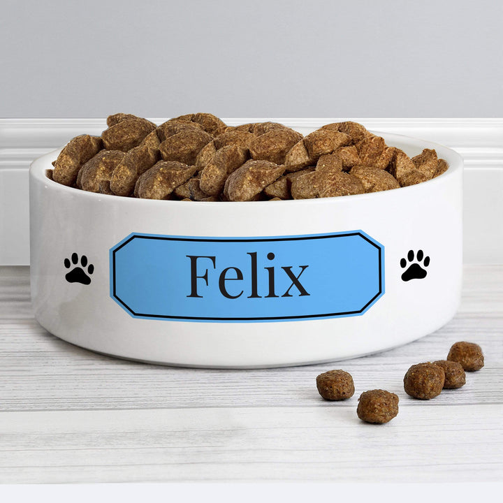 Personalised Memento Pet Gifts Personalised Blue Plaque 14cm Medium Pet Bowl