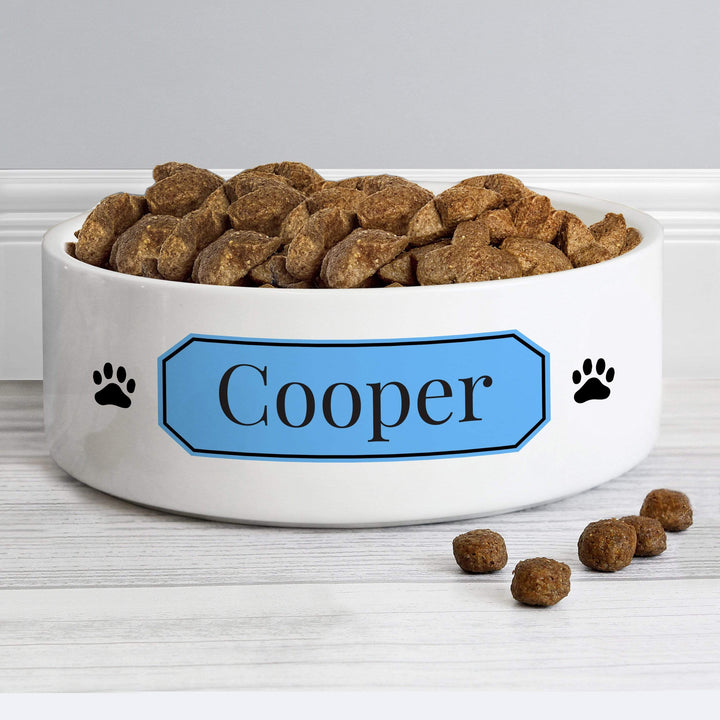 Personalised Memento Pet Gifts Personalised Blue Plaque 14cm Medium Pet Bowl
