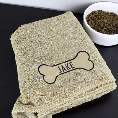 Personalised Memento Textiles Personalised Bone Brown Microfiber Pet Towel