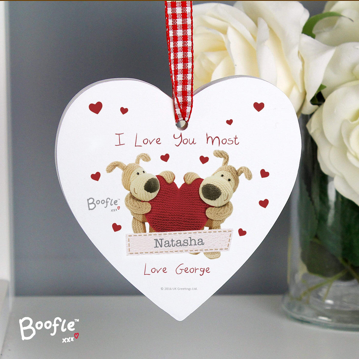 Personalised Memento Hanging Decorations & Signs Personalised Boofle Shared Heart Wooden Heart Decoration