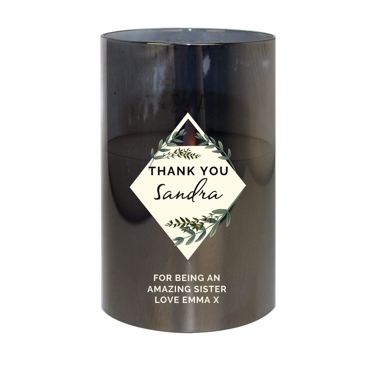 Personalised Memento LED Lights, Candles & Decorations Personalised Botanical Smoked Glass LED Candle
