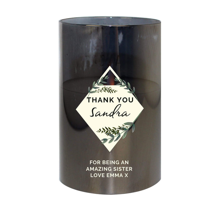 Personalised Memento LED Lights, Candles &amp; Decorations Personalised Botanical Smoked Glass LED Candle