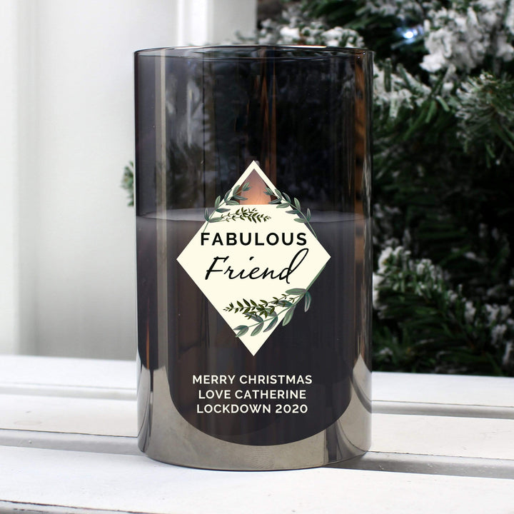 Personalised Memento LED Lights, Candles &amp; Decorations Personalised Botanical Smoked Glass LED Candle