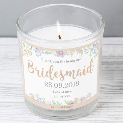 Personalised Memento Candles & Reed Diffusers Personalised Bridesmaid 'Floral Watercolour Wedding' Scented Jar Candle