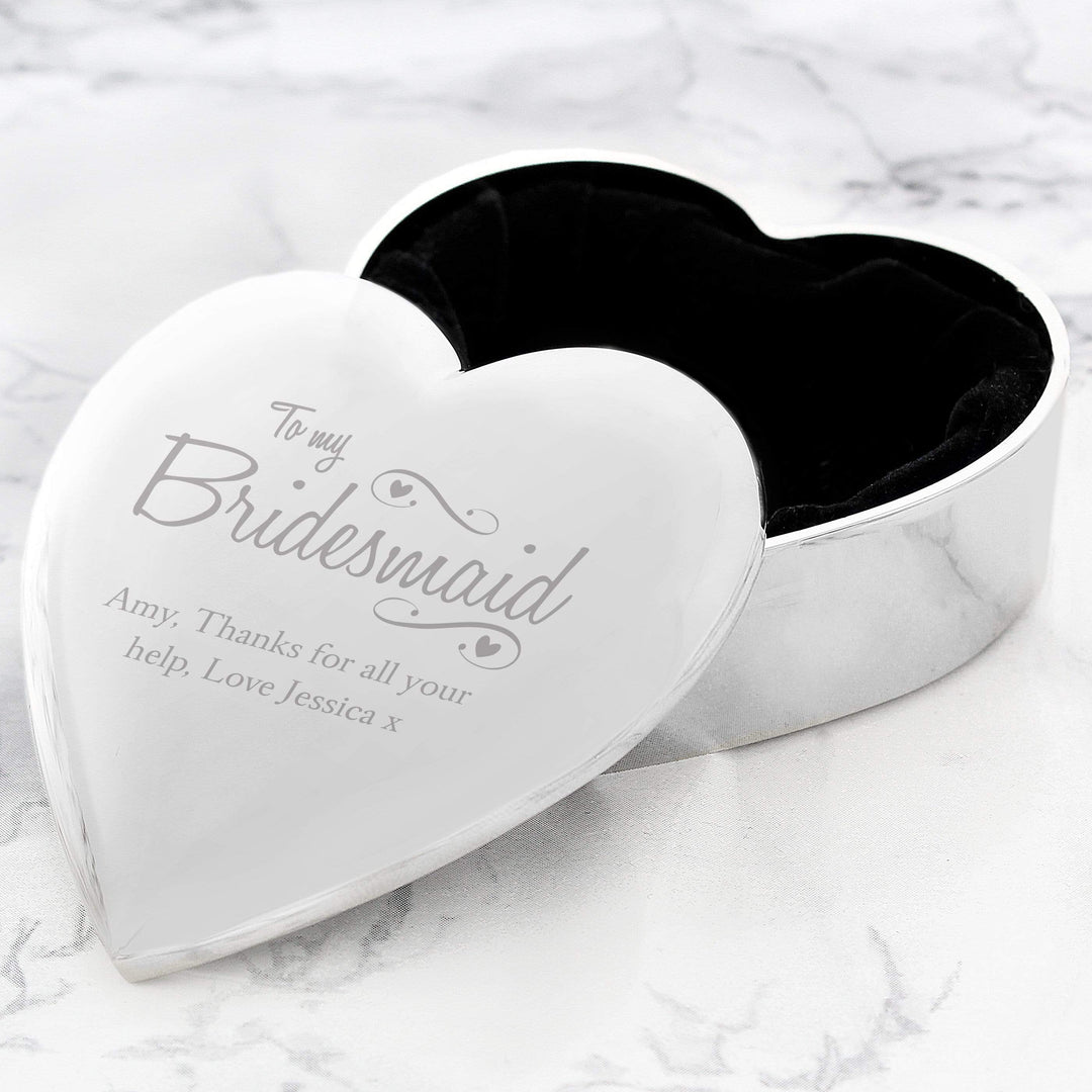 Personalised Memento Trinket, Jewellery &amp; Keepsake Boxes Personalised Bridesmaid Swirls &amp; Hearts Trinket Box