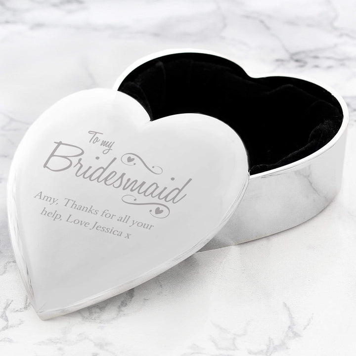 Personalised Memento Trinket, Jewellery &amp; Keepsake Boxes Personalised Bridesmaid Swirls &amp; Hearts Trinket Box