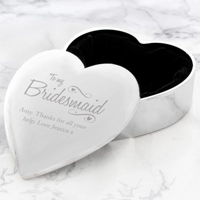 Personalised Memento Trinket, Jewellery & Keepsake Boxes Personalised Bridesmaid Swirls & Hearts Trinket Box