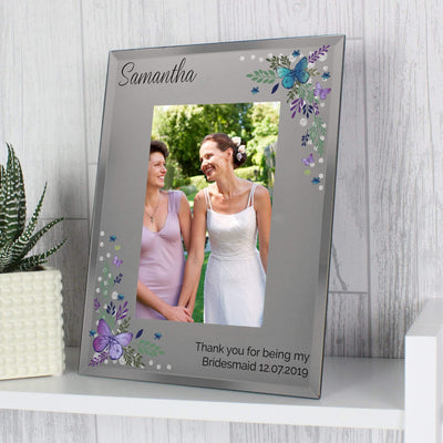 Personalised Memento Photo Frames, Albums and Guestbooks Personalised Butterfly 4x6 Diamante Glass Photo Frame