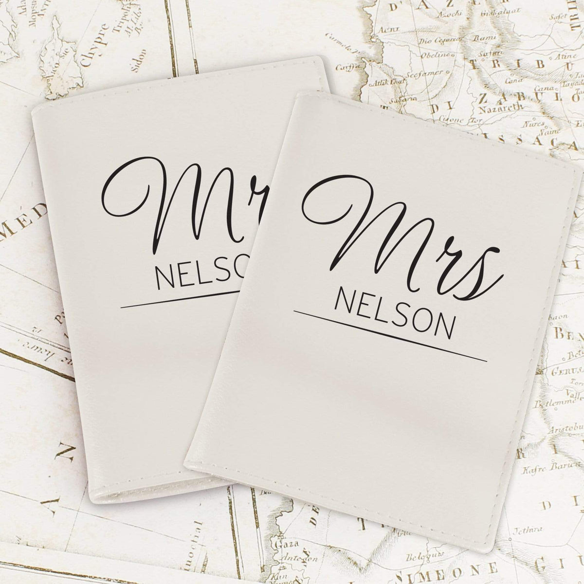 Personalised Memento Leather Personalised Classic Mr & Mrs Cream Passport Holders