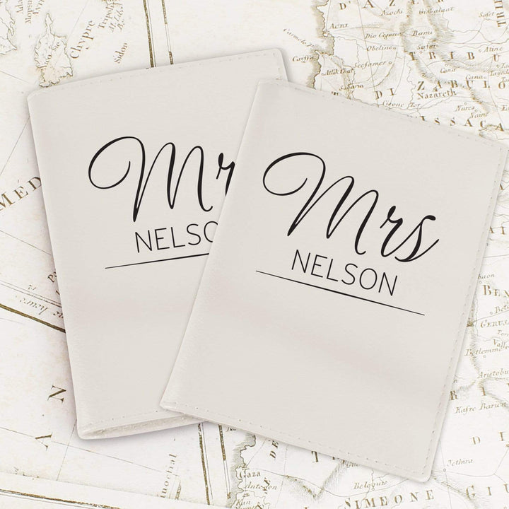 Personalised Memento Leather Personalised Classic Mr &amp; Mrs Cream Passport Holders