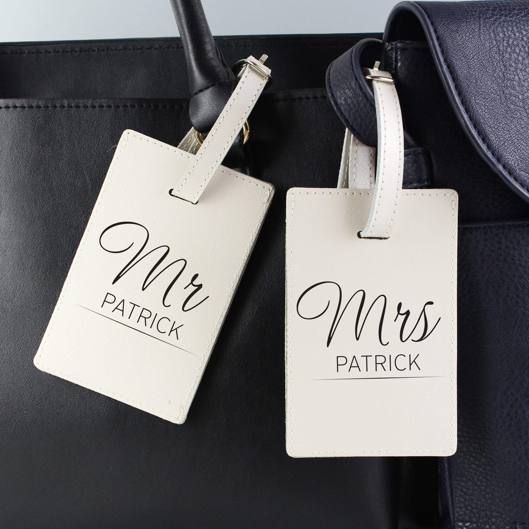 Personalised Memento Leather Personalised Couples Classic Cream Luggage Tags