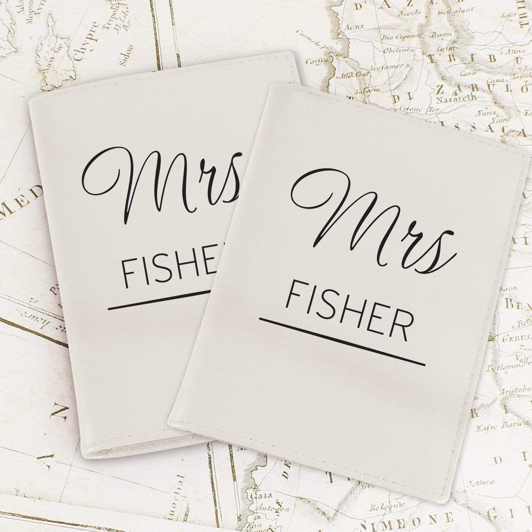 Personalised Memento Leather Personalised Couples Cream Passport Holders