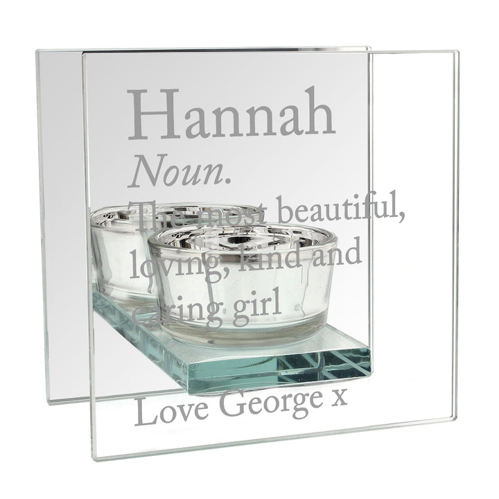 Personalised Memento Candles &amp; Reed Diffusers Personalised Definition Mirrored Glass Tea Light Candle Holder
