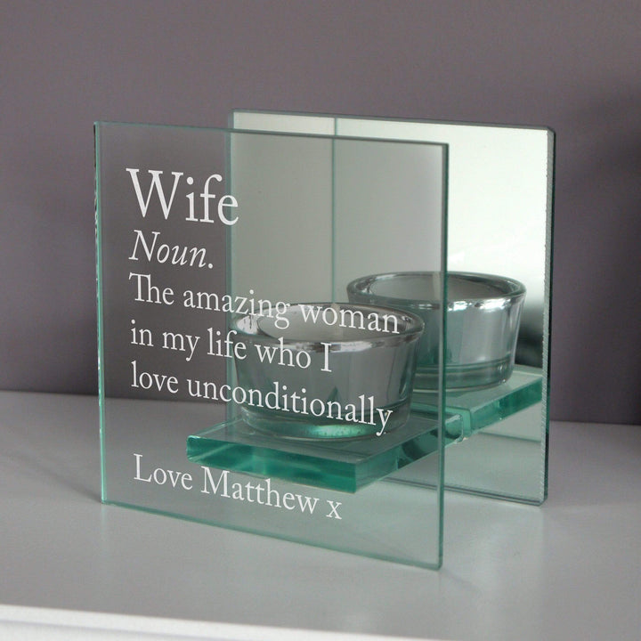 Personalised Memento Candles &amp; Reed Diffusers Personalised Definition Mirrored Glass Tea Light Candle Holder