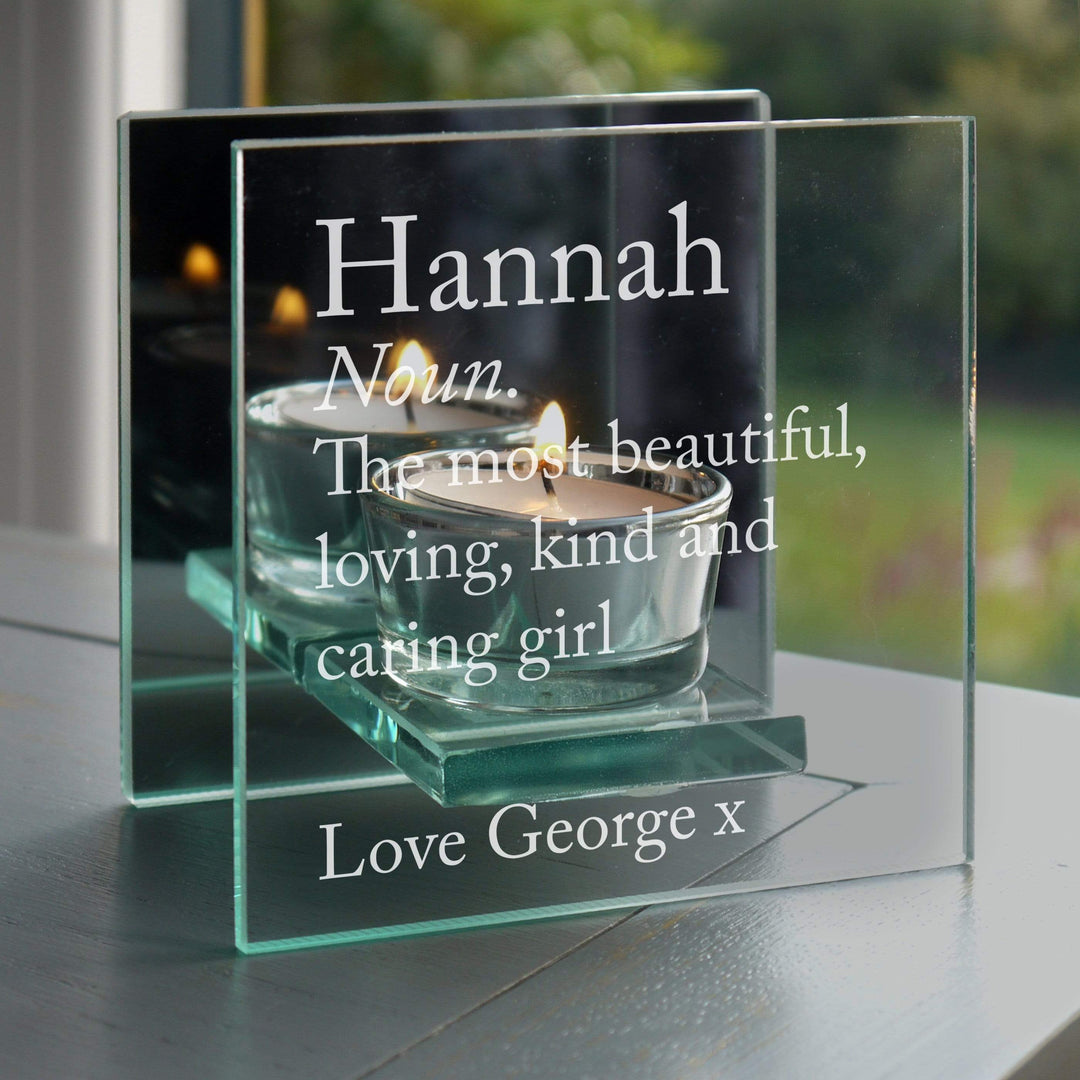 Personalised Memento Candles &amp; Reed Diffusers Personalised Definition Mirrored Glass Tea Light Candle Holder