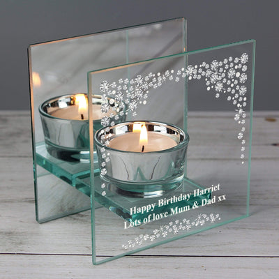 Personalised Memento Candles & Reed Diffusers Personalised Diamante Mirrored Glass Tea Light Candle Holder