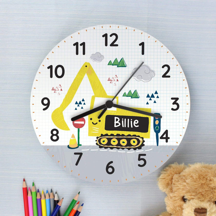 Personalised Memento Clocks &amp; Watches Personalised Digger Wooden Clock