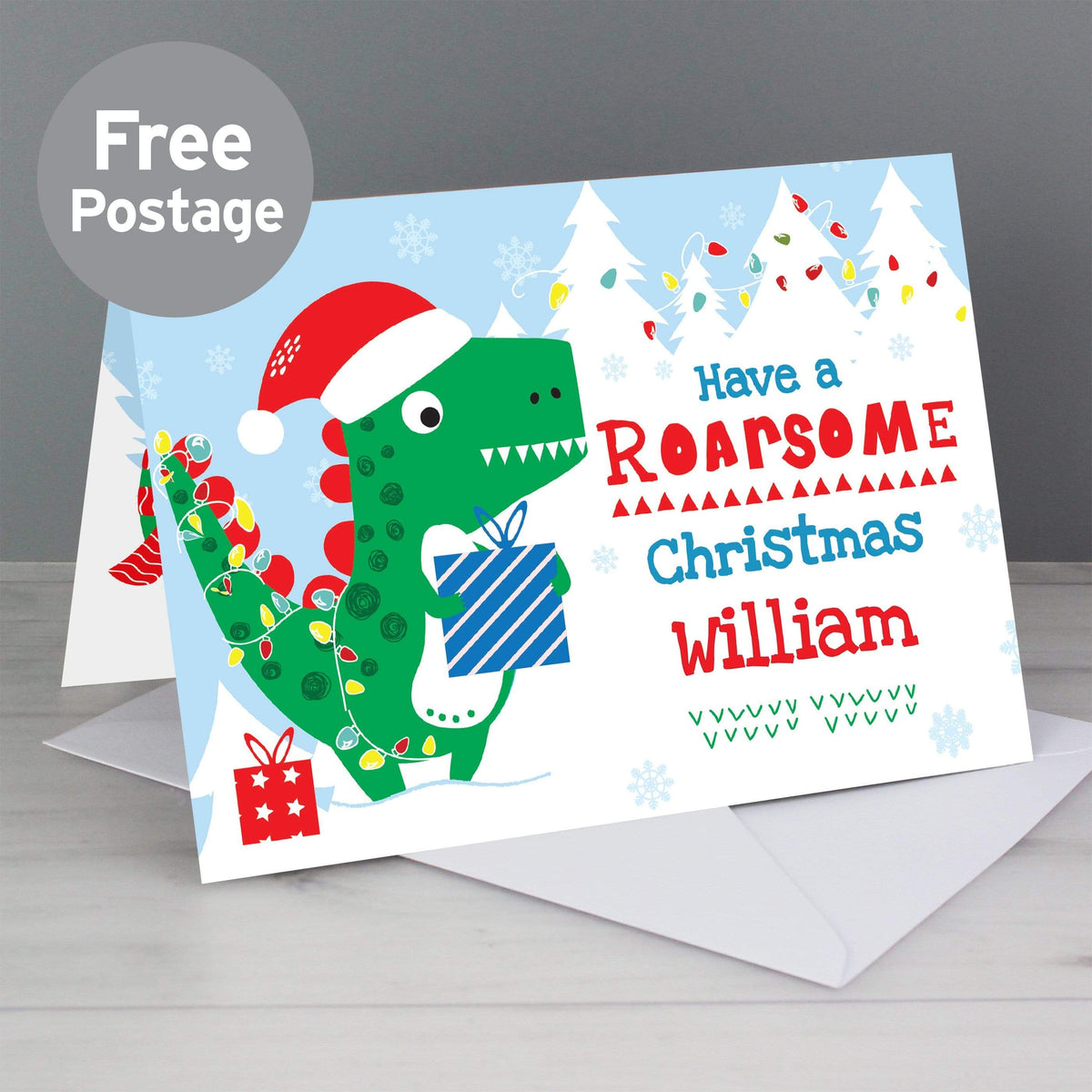 Personalised Memento Greetings Cards Personalised Dinosaur 'Have a Roarsome Christmas' Card