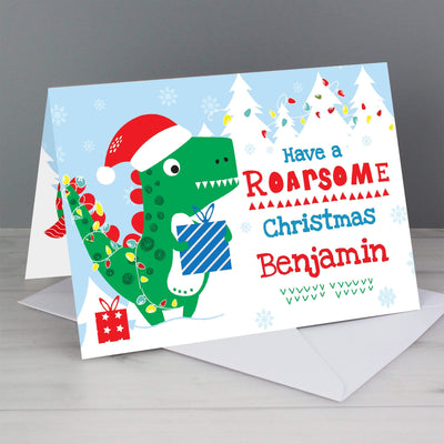 Personalised Memento Greetings Cards Personalised Dinosaur 'Have a Roarsome Christmas' Card