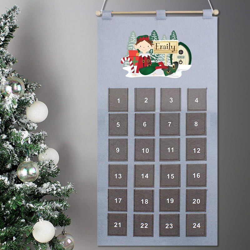 Personalised Memento Christmas Decorations Personalised Elf Advent Calendar In Silver Grey