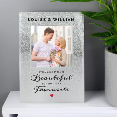 Personalised Memento Photo Frames, Albums and Guestbooks Personalised Every Love Story Is Beautiful 4x4 Glitter Glass Photo Frame