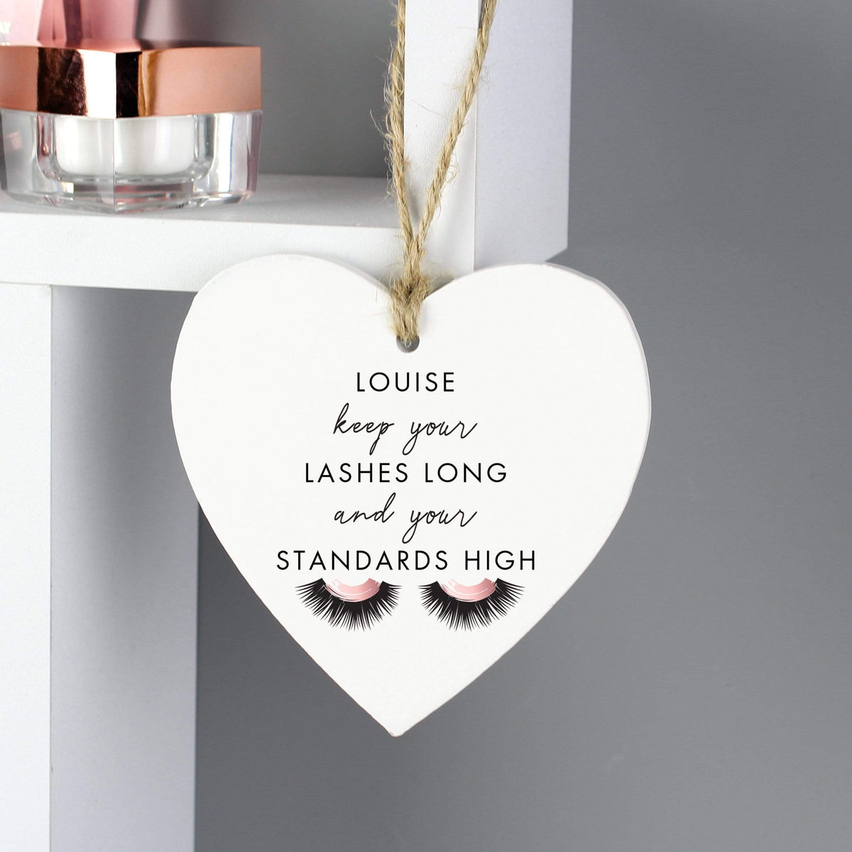 Personalised Memento Wooden Personalised Eyelash Wooden Heart Decoration