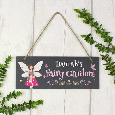 Personalised Memento Slate Personalised Fairy Garden Printed Hanging Slate Plaque