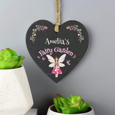Personalised Memento Slate Personalised Fairy Garden Slate Heart Decoration