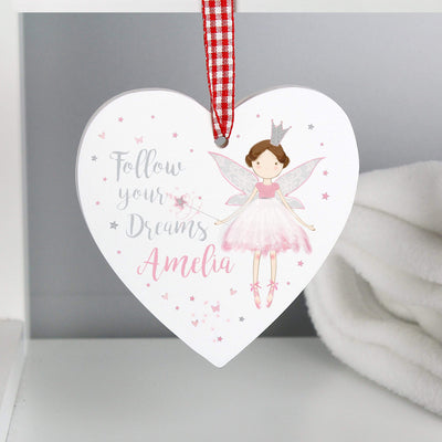 Personalised Memento Wooden Personalised Fairy Princess Wooden Heart Decoration