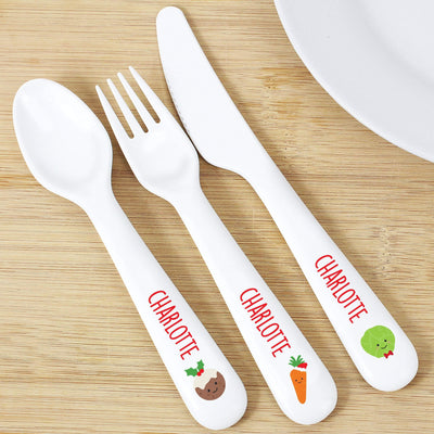 Personalised Memento Mealtime Essentials Personalised 'First Christmas Dinner' 3 Piece Plastic Cutlery Set