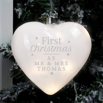 Personalised Memento LED Lights, Candles & Decorations Personalised First Christmas LED Hanging Glass Heart