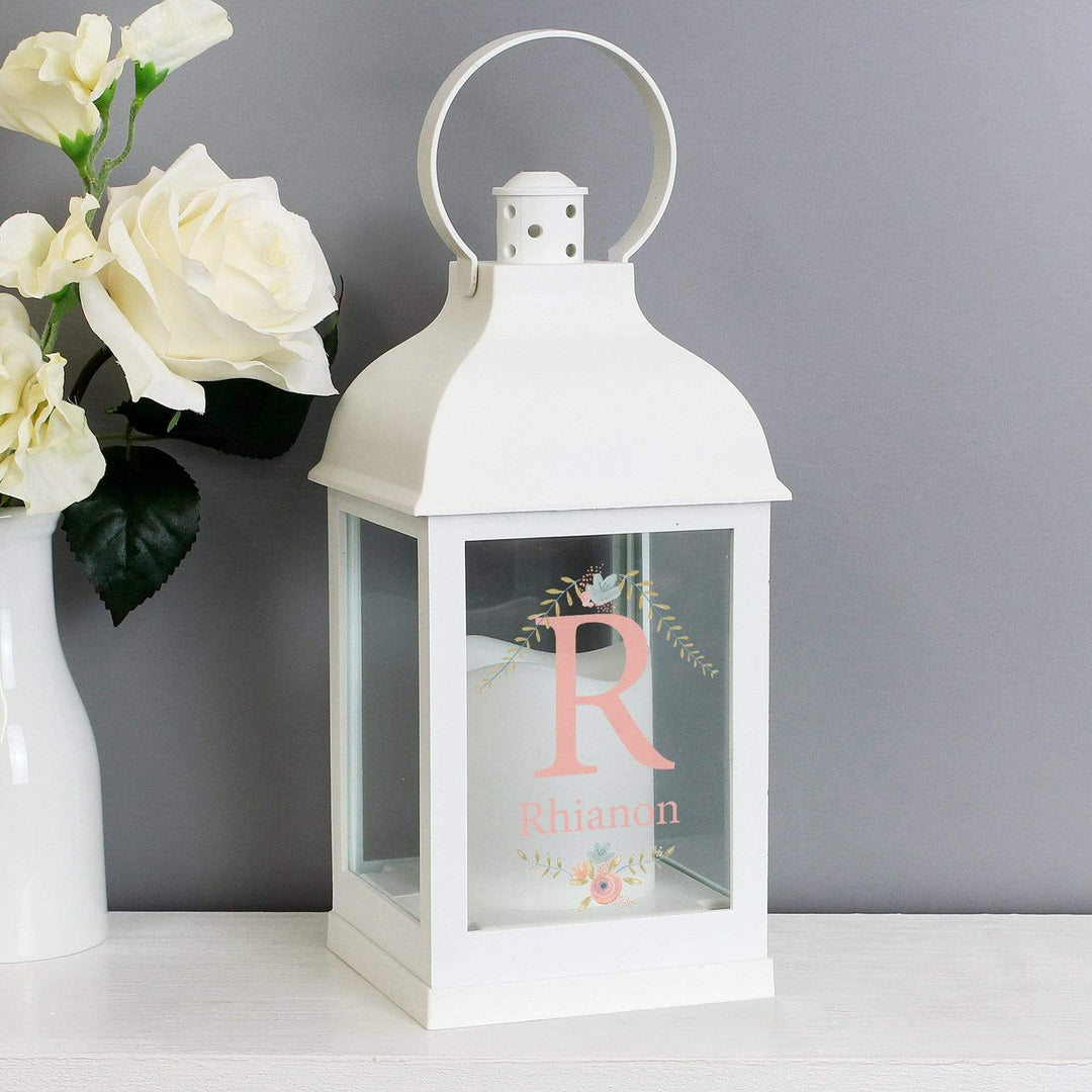Personalised Memento LED Lights, Candles &amp; Decorations Personalised Floral Bouquet White Lantern