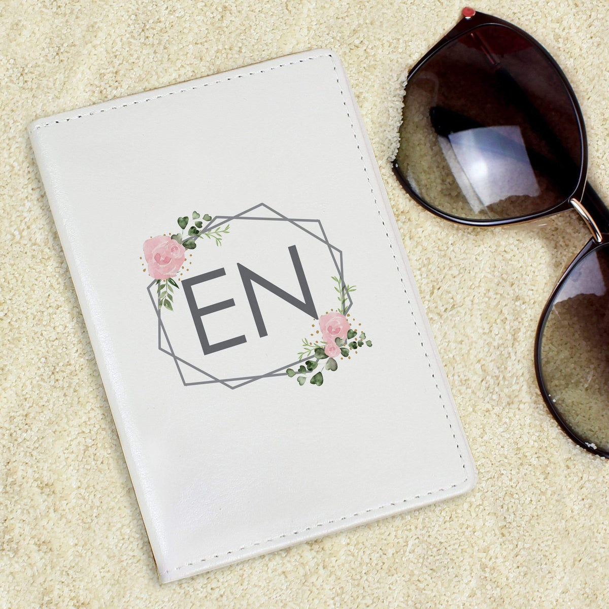 Personalised Memento Leather Personalised Floral Cream Passport Holder