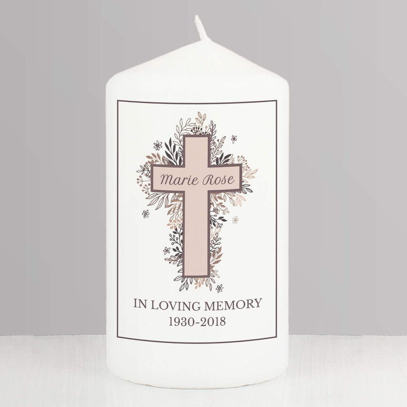 Personalised Memento Candles & Reed Diffusers Personalised Floral Cross Pillar Candle