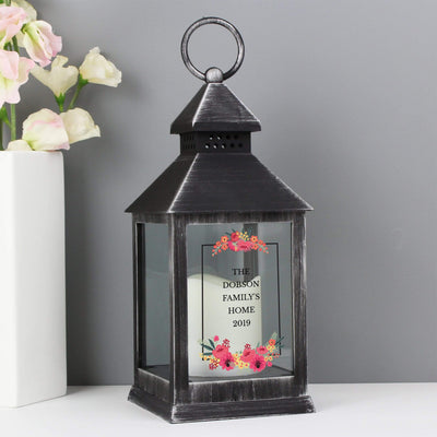 Personalised Memento LED Lights, Candles & Decorations Personalised Floral Rustic Black Lantern
