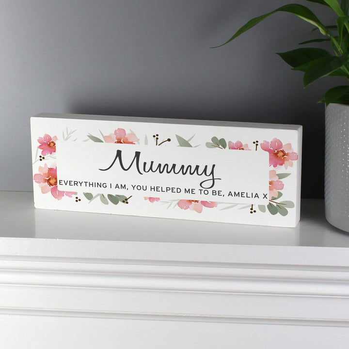 Personalised Memento Wooden Personalised Floral Sentimental Wooden Block Sign
