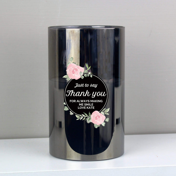 Personalised Memento LED Lights, Candles &amp; Decorations Personalised Floral Smoked Glass LED Candle