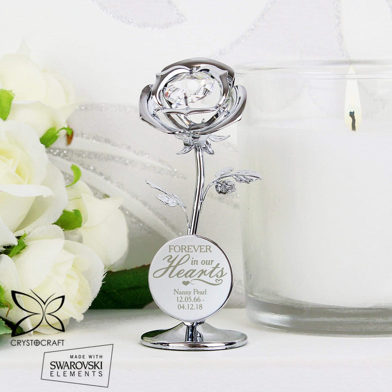 Personalised Memento Ornaments Personalised Forever in Our Hearts Crystocraft Rose Ornament