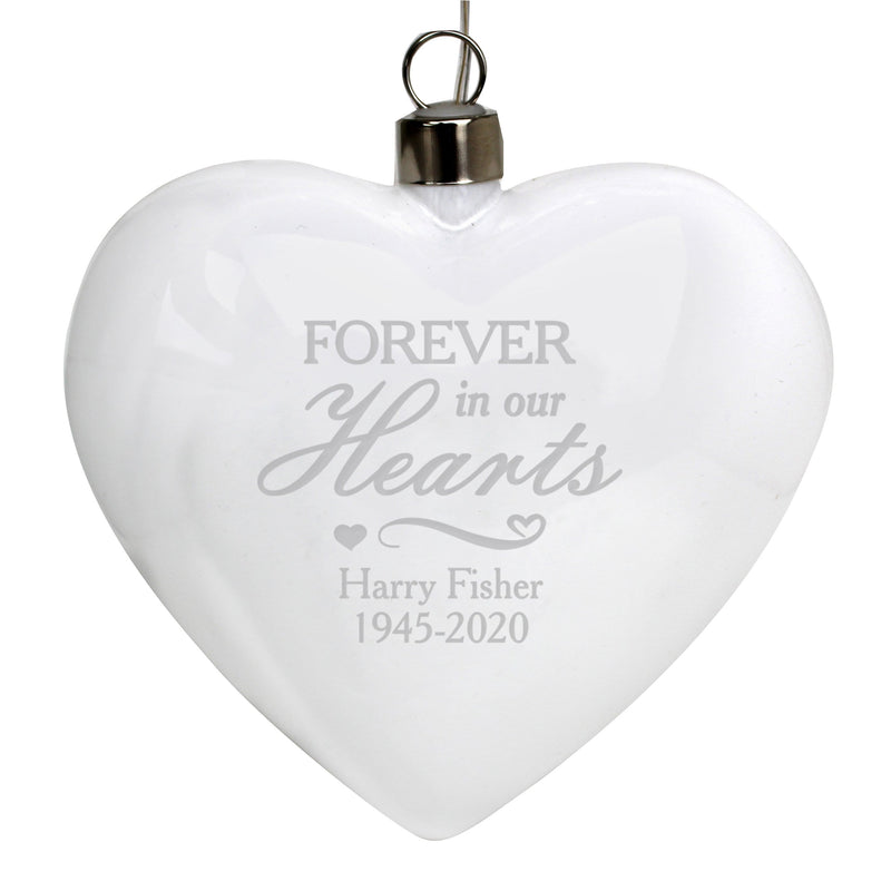 Personalised Memento LED Lights, Candles & Decorations Personalised Forever In Our Hearts LED Hanging Glass Heart