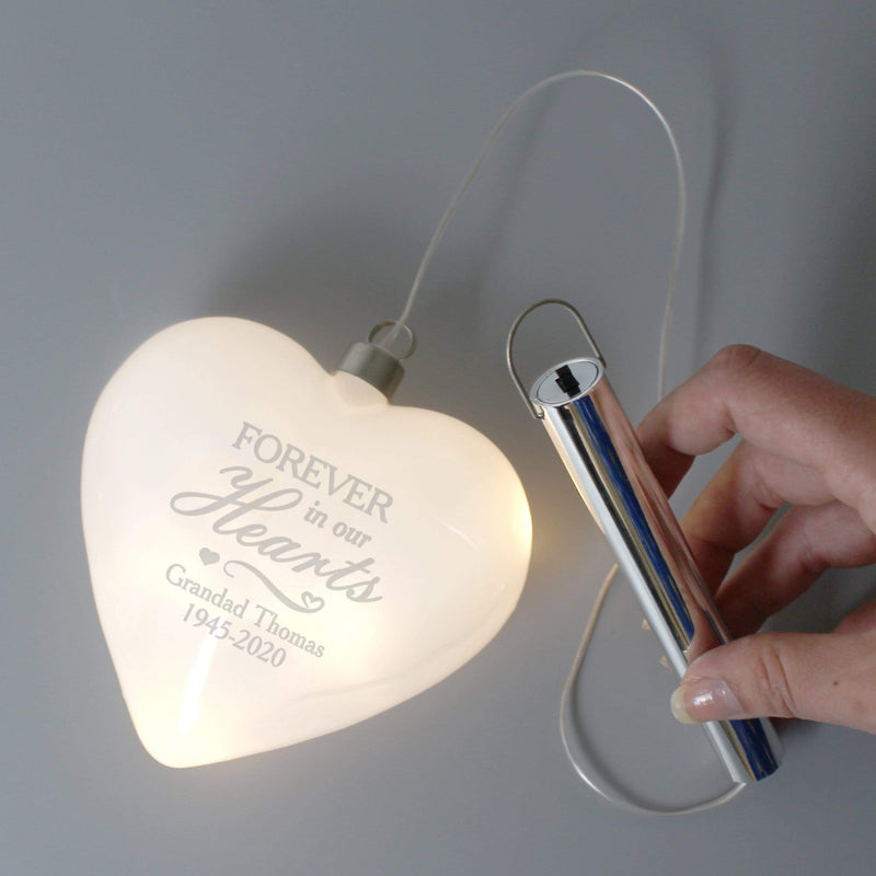 Personalised Memento LED Lights, Candles & Decorations Personalised Forever In Our Hearts LED Hanging Glass Heart