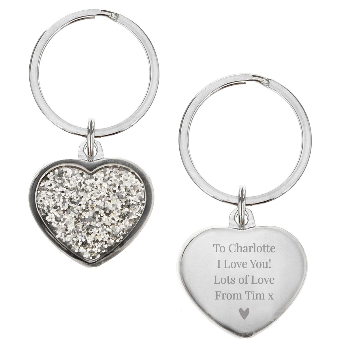 Personalised Memento Keepsakes Personalised Free Text Diamante Heart Keyring