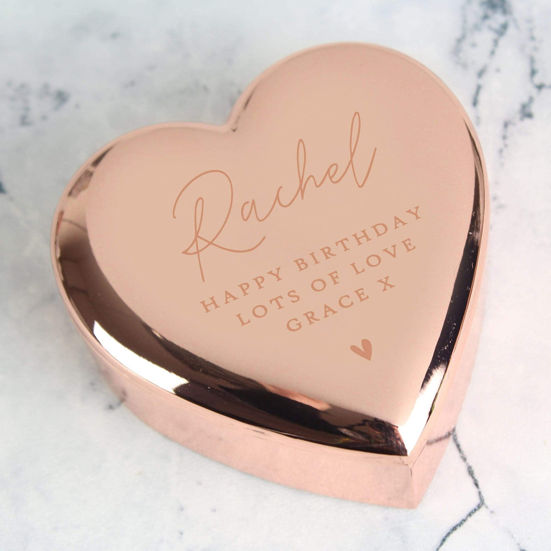 Personalised Memento Trinket, Jewellery &amp; Keepsake Boxes Personalised Free Text Rose Gold Heart Trinket Box