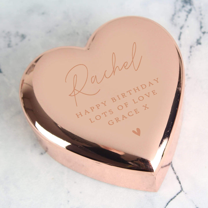 Personalised Memento Trinket, Jewellery &amp; Keepsake Boxes Personalised Free Text Rose Gold Heart Trinket Box