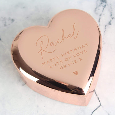 Personalised Memento Trinket, Jewellery & Keepsake Boxes Personalised Free Text Rose Gold Heart Trinket Box