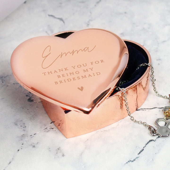 Personalised Memento Trinket, Jewellery &amp; Keepsake Boxes Personalised Free Text Rose Gold Heart Trinket Box