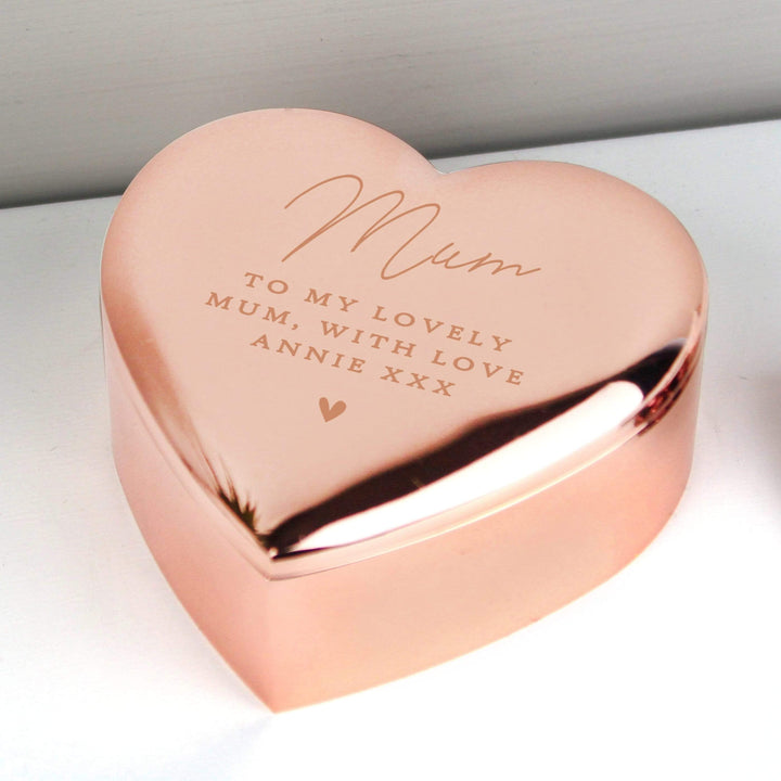 Personalised Memento Trinket, Jewellery &amp; Keepsake Boxes Personalised Free Text Rose Gold Heart Trinket Box